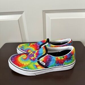 VANS CLASSIC SLIP-ON Spiral Tie-Dye Rainbow Shoes Big kids Sz 7 / Women’s 8